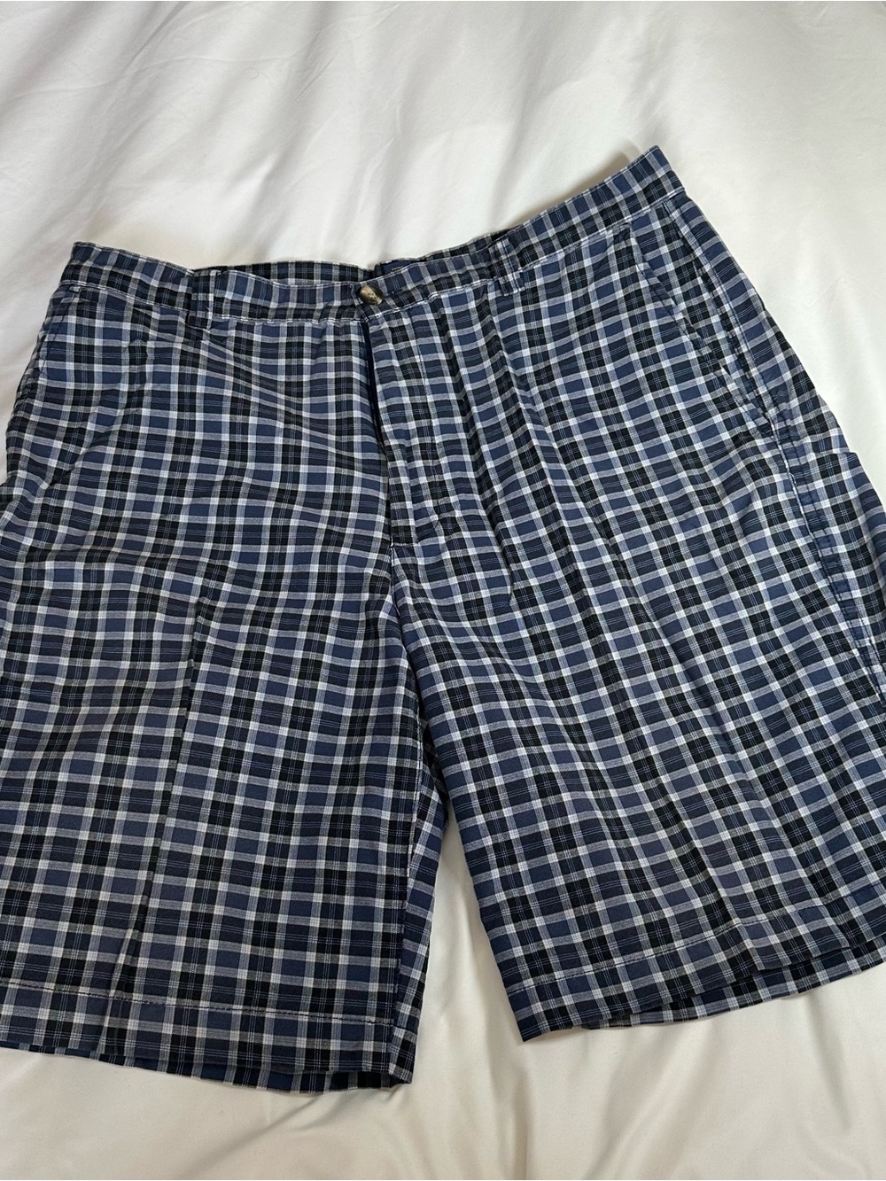 Club Room Navy and Light Blue Plaid Flat-Front Shorts